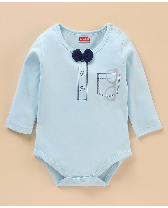 Babyhug 100% Cotton Full Sleeves Onesies Sunglass Mock Print - Blue
