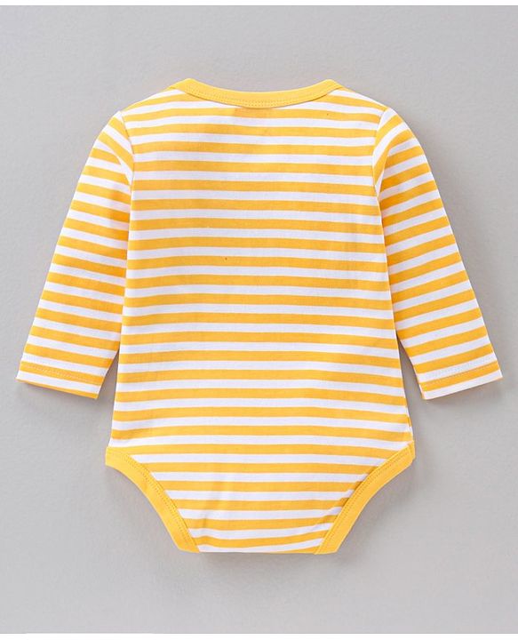 Babyhug 100% Cotton Full Sleeves Onesie Striped And Tie Print- Yellow
