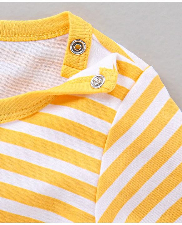 Babyhug 100% Cotton Full Sleeves Onesie Striped And Tie Print- Yellow