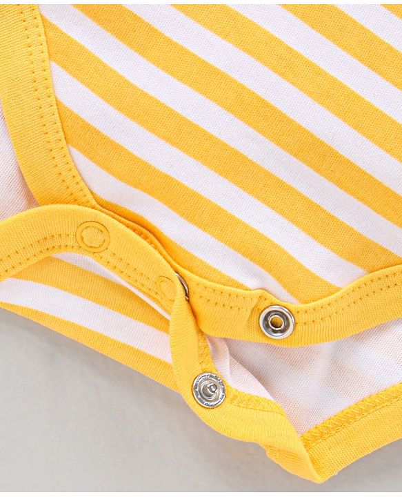Babyhug 100% Cotton Full Sleeves Onesie Striped And Tie Print- Yellow
