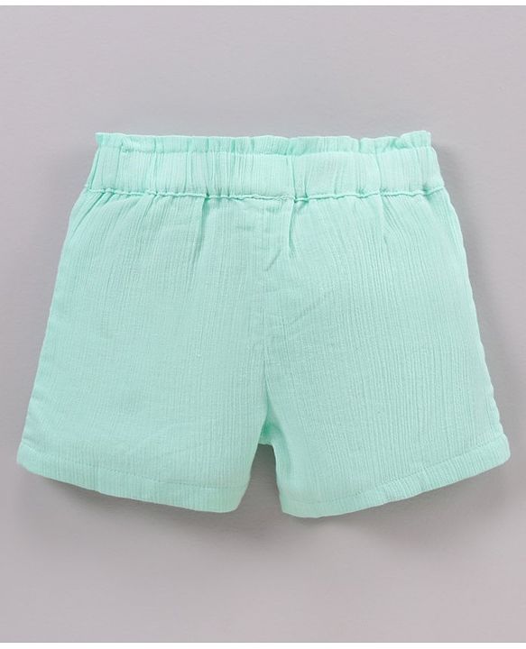 Babyhug Cotton Crinkle Crepe Mid Thigh Length Shorts Floral Embroidered - Mint