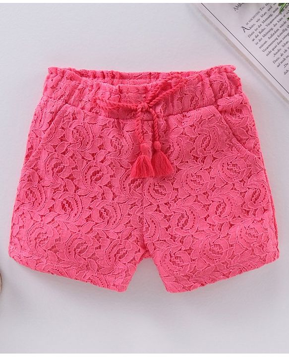 Babyhug Cotton Mid Thigh Length Lace Shorts - Pink