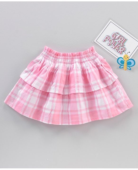 Babyhug Mid Thigh Length Umbrella Cut Checked Skirt - Pink