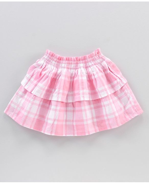Babyhug Mid Thigh Length Umbrella Cut Checked Skirt - Pink