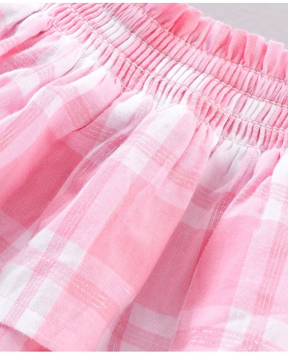 Babyhug Mid Thigh Length Umbrella Cut Checked Skirt - Pink