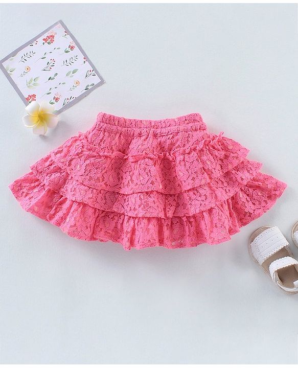 Babyhug Mid Thigh Length Cotton Skirt With Lace Detailing Solid- Pink