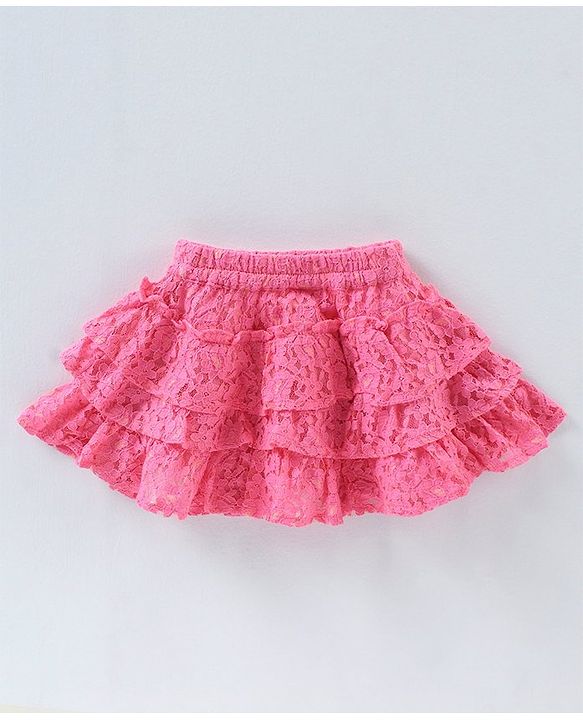 Babyhug Mid Thigh Length Cotton Skirt With Lace Detailing Solid- Pink