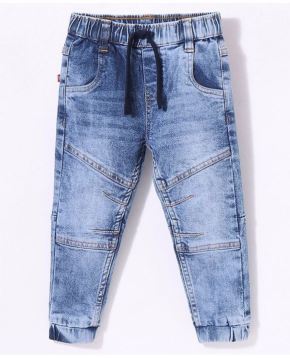 Babyhug Cotton Full Length Stretchable Denim Jeans Solid - Blue