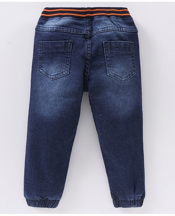 Babyhug Full Length Denim Washed Embroidered Jeans With Stretch - Blue