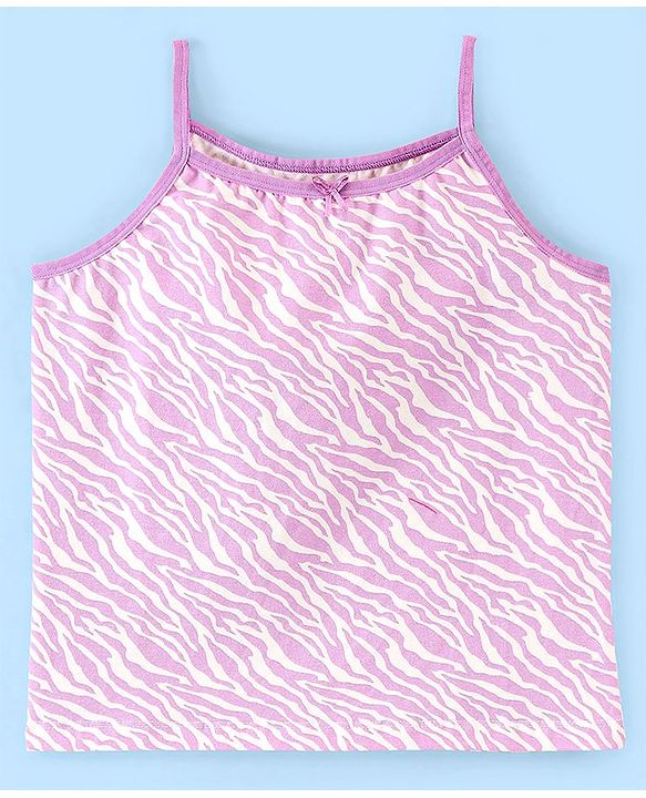 Pine Kids Cotton Stretchable Printed Singlet Slip with Antimicrobial and Bio Wash  Pack of 3 - Light Pink & Purple