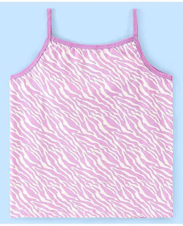 Pine Kids Cotton Stretchable Printed Singlet Slip with Antimicrobial and Bio Wash  Pack of 3 - Light Pink & Purple