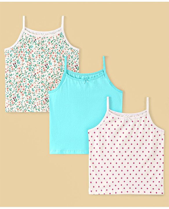 Pine Kids Cotton Stretchable Printed Singlets with Antimicrobial and Bio Wash Pack of 3 - Multi Color
