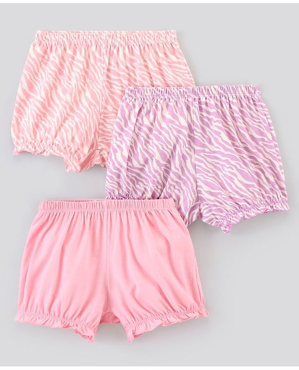 Pine Kids Cotton Printed Anti Bacterial & Biowashed Bloomers Pack Of 3 - Pink