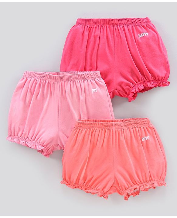 Pine Kids Anti Microbial & Bio Washed Bloomers Text Printed Pack of 3 - Multicolour