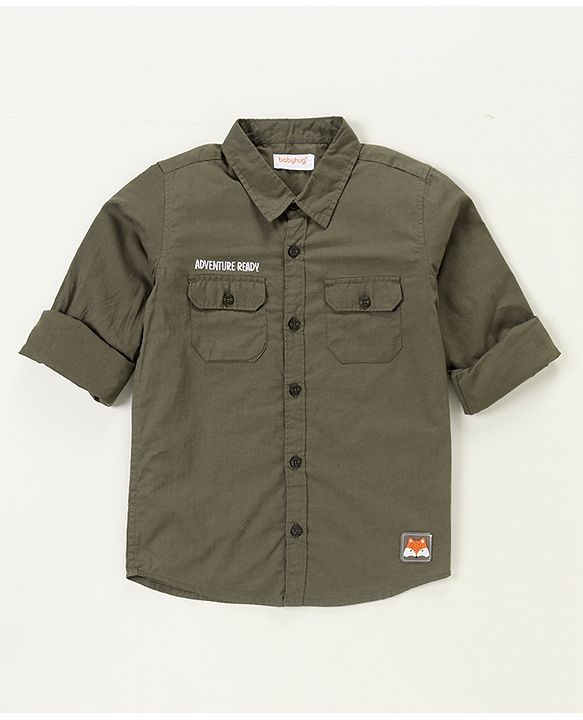 Babyhug Cotton Full Sleeves Shirt Solid Color - Olive