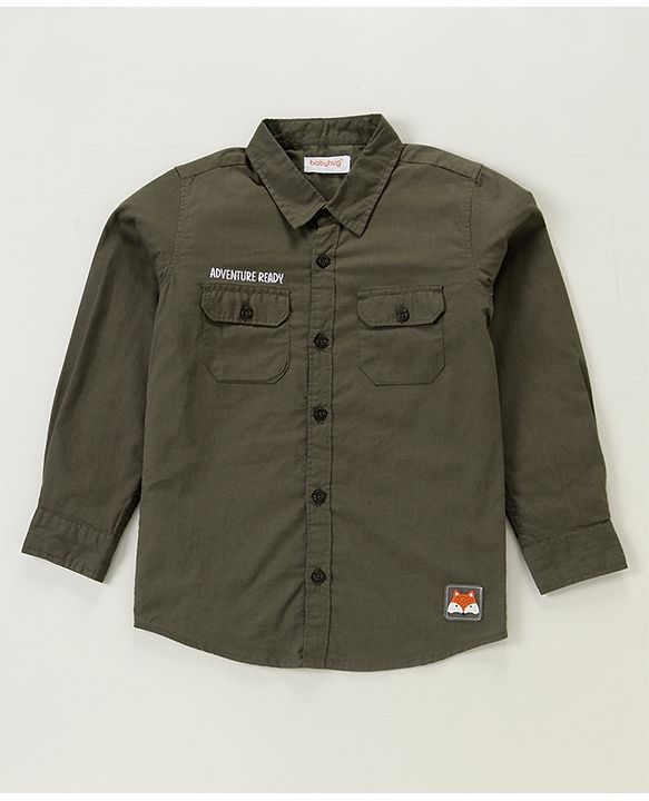 Babyhug Cotton Full Sleeves Shirt Solid Color - Olive