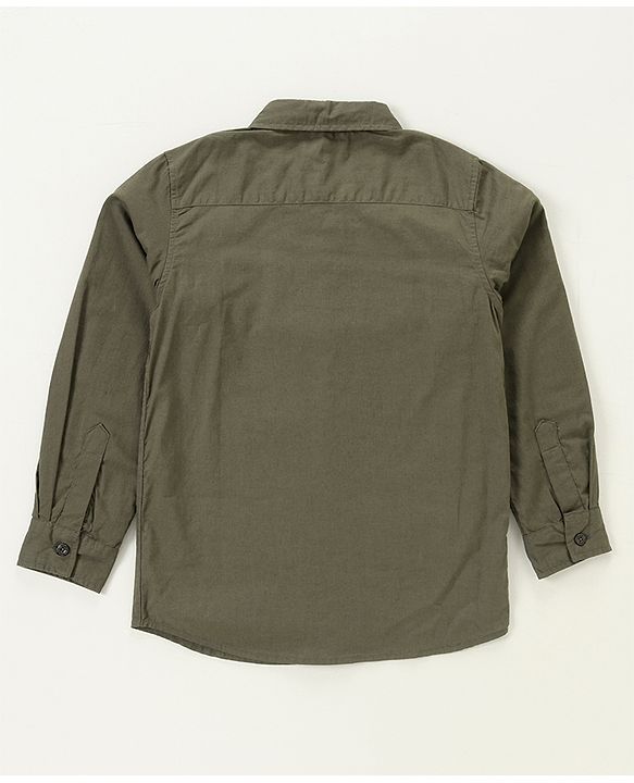 Babyhug Cotton Full Sleeves Shirt Solid Color - Olive