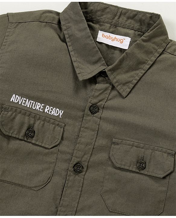Babyhug Cotton Full Sleeves Shirt Solid Color - Olive