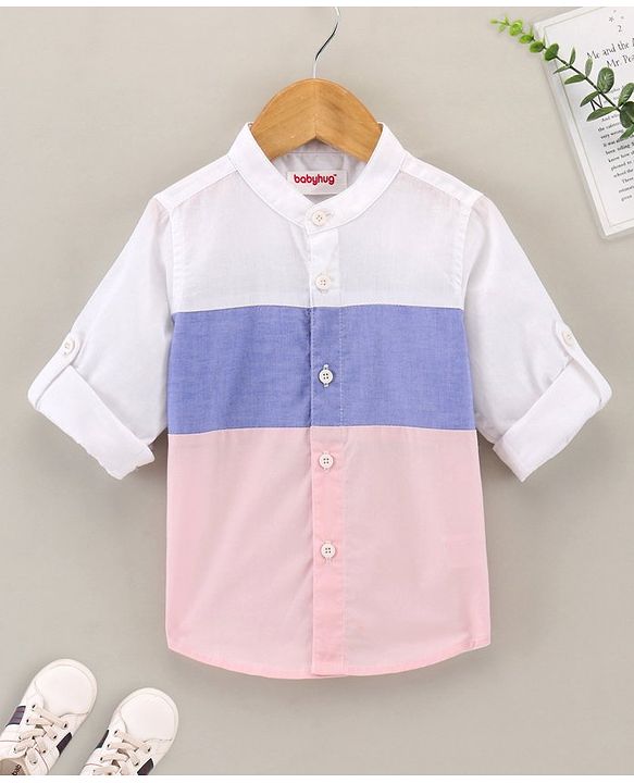 Babyhug Full Sleeves Color Block Print Cut & Sew Shirt - White