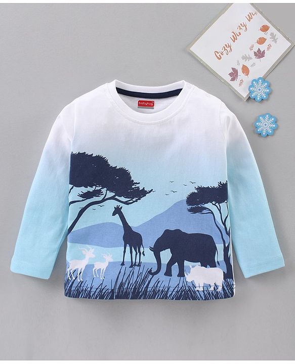 Babyhug Full Sleeves Tee Animal Print - Light Blue