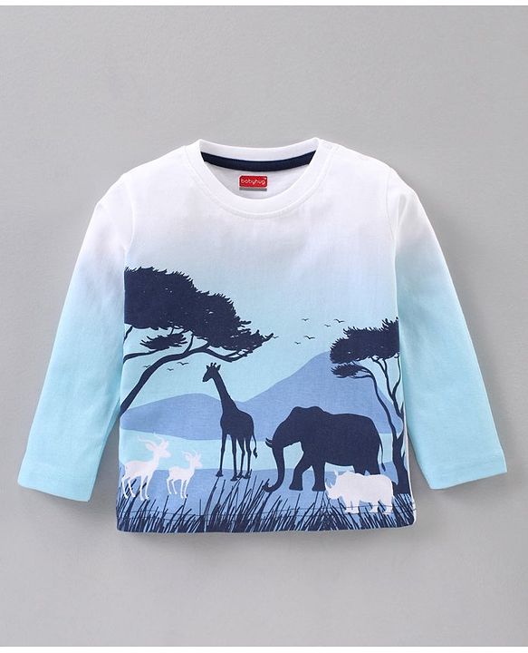 Babyhug Full Sleeves Tee Animal Print - Light Blue