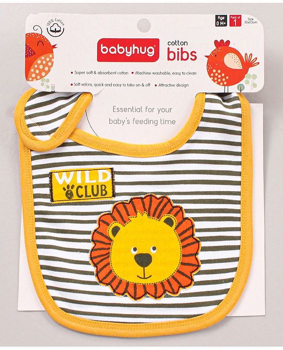 Babyhug Bib Lion Print - Yellow