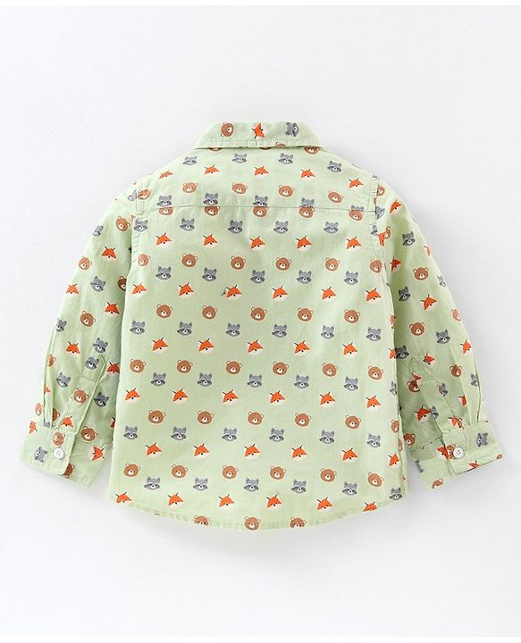Babyhug Cotton Woven Full Sleeves Shirt With Inner Tee Bear Face - Green