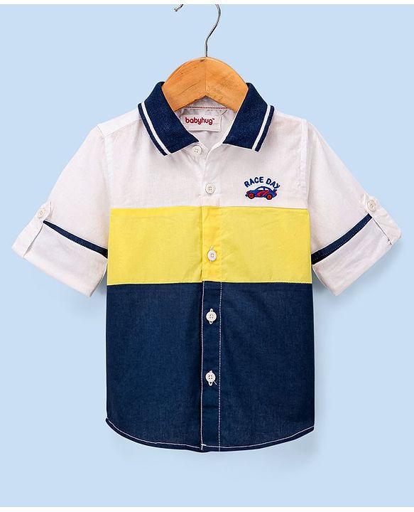 Babyhug Cotton Full Sleeves Shirt Color Block - White Blue