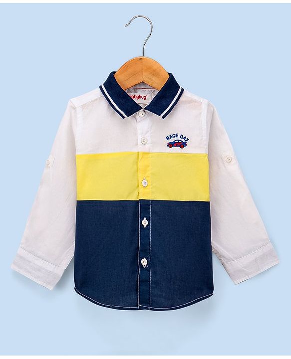 Babyhug Cotton Full Sleeves Shirt Color Block - White Blue