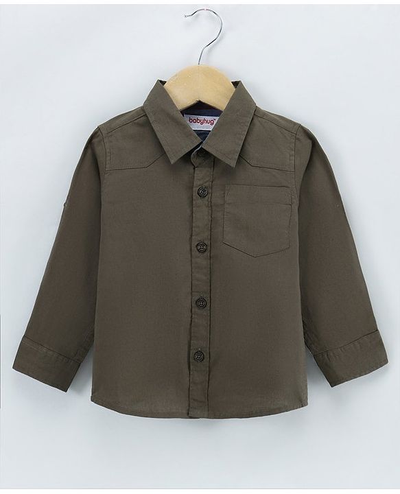 Babyhug Cotton Full Sleeves Solid Shirt With A T-shirt Text Print- Olive