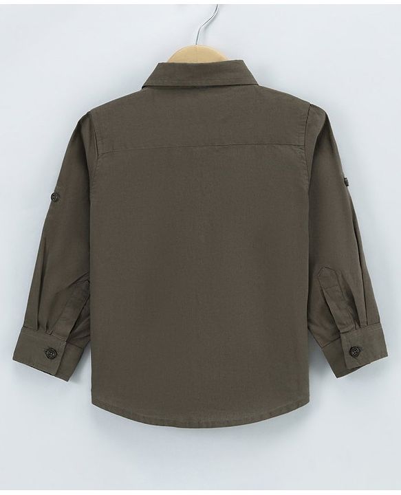 Babyhug Cotton Full Sleeves Solid Shirt With A T-shirt Text Print- Olive