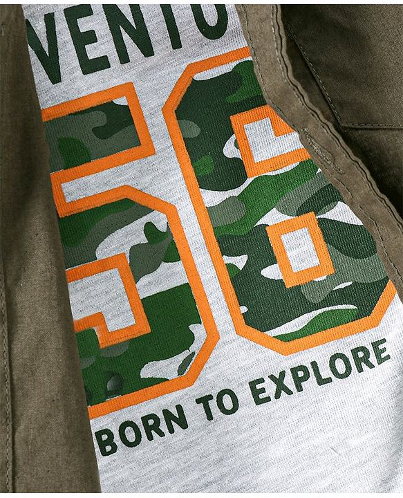 Babyhug Cotton Full Sleeves Solid Shirt With A T-shirt Text Print- Olive