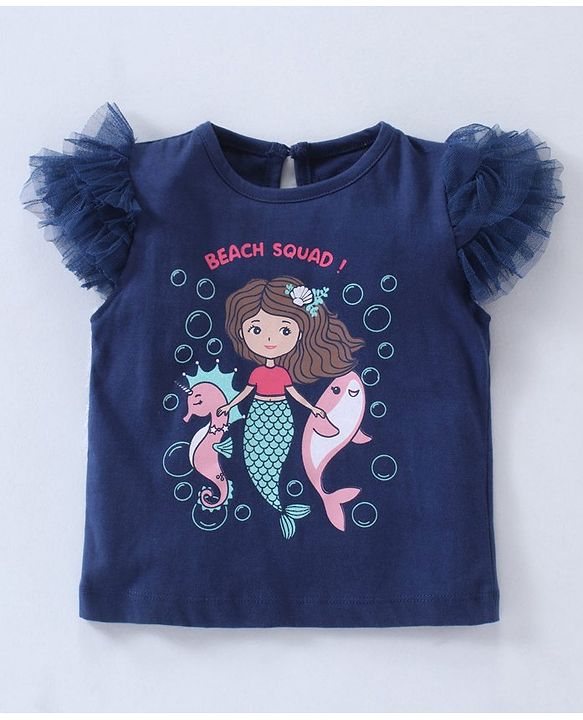 Babyhug Half Sleeves Top & Skirt Mermaid Print - Navy Pink