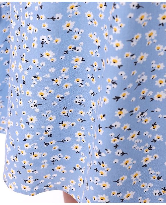 Pine Kids Rayon Woven Cold Shoulder Floral Printed Flared Dress - Sky Blue
