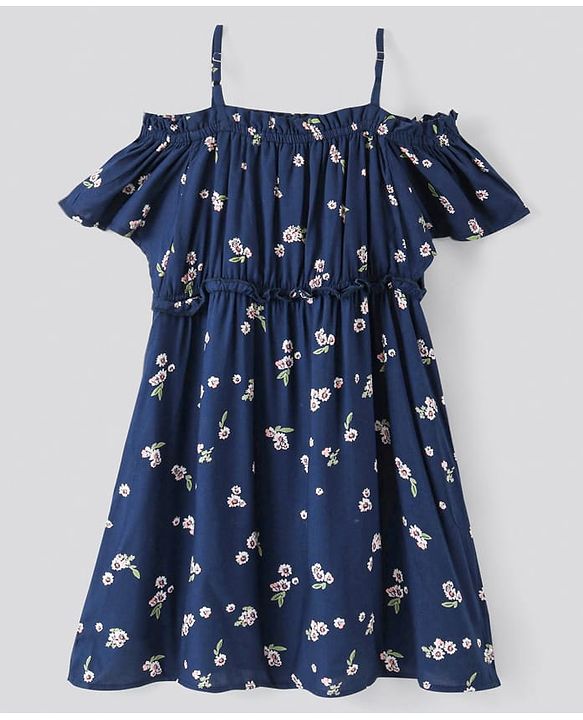 Pine Kids Half Sleeves All Over Printed Frock - Navy Blue