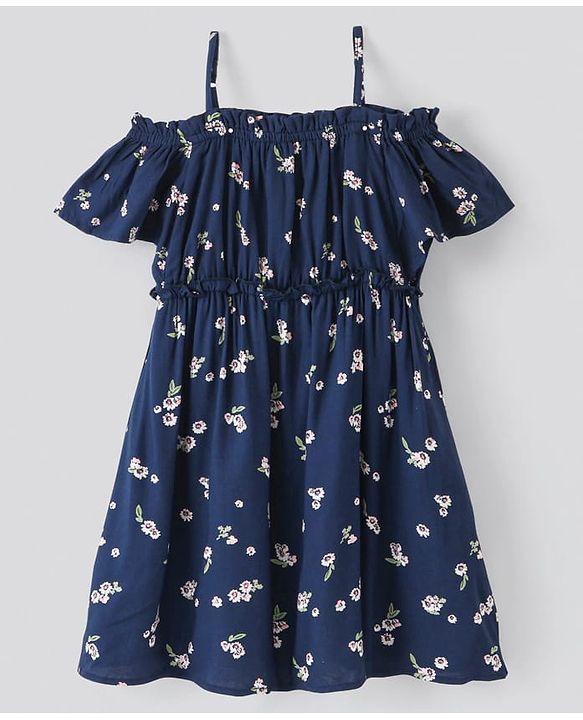 Pine Kids Half Sleeves All Over Printed Frock - Navy Blue