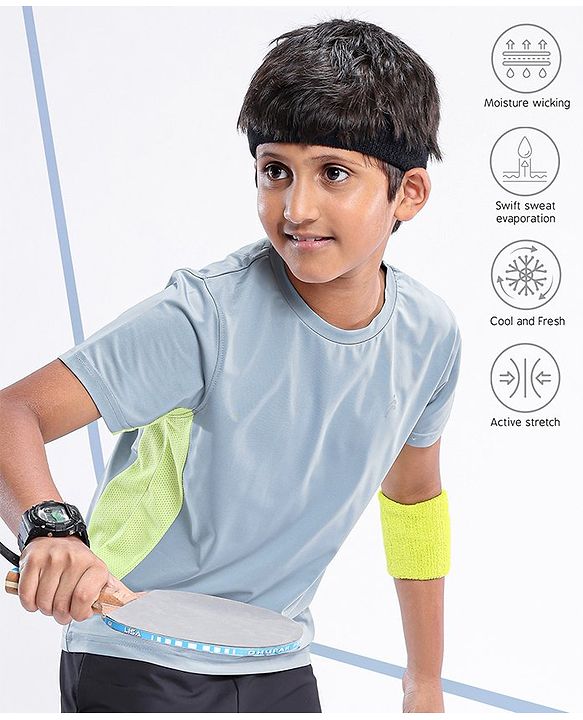 Pine Active High stretch Half Sleeves Solid T-Shirt with Breathable Side Mesh Panel- Blue Green