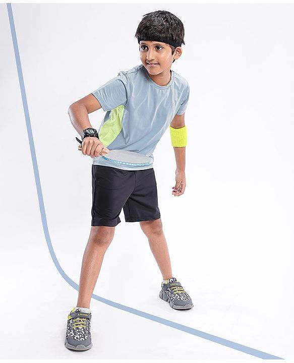 Pine Active High stretch Half Sleeves Solid T-Shirt with Breathable Side Mesh Panel- Blue Green
