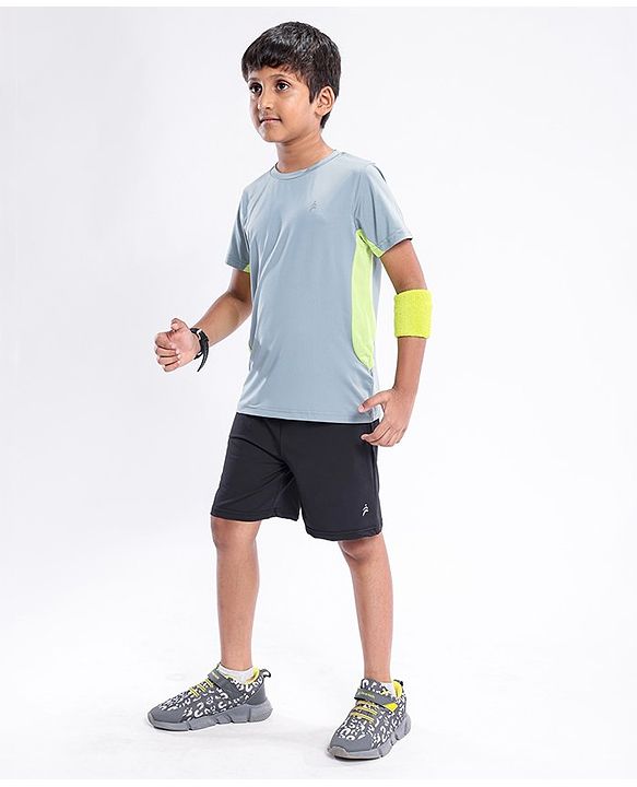 Pine Active High stretch Half Sleeves Solid T-Shirt with Breathable Side Mesh Panel- Blue Green