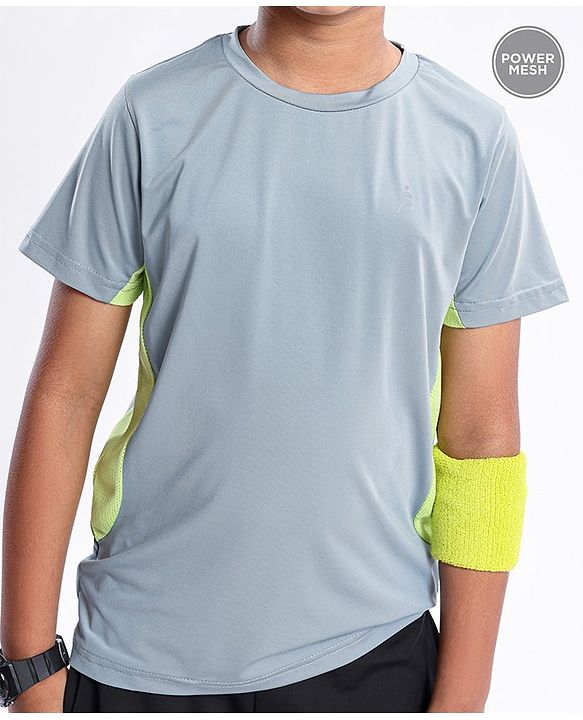Pine Active High stretch Half Sleeves Solid T-Shirt with Breathable Side Mesh Panel- Blue Green
