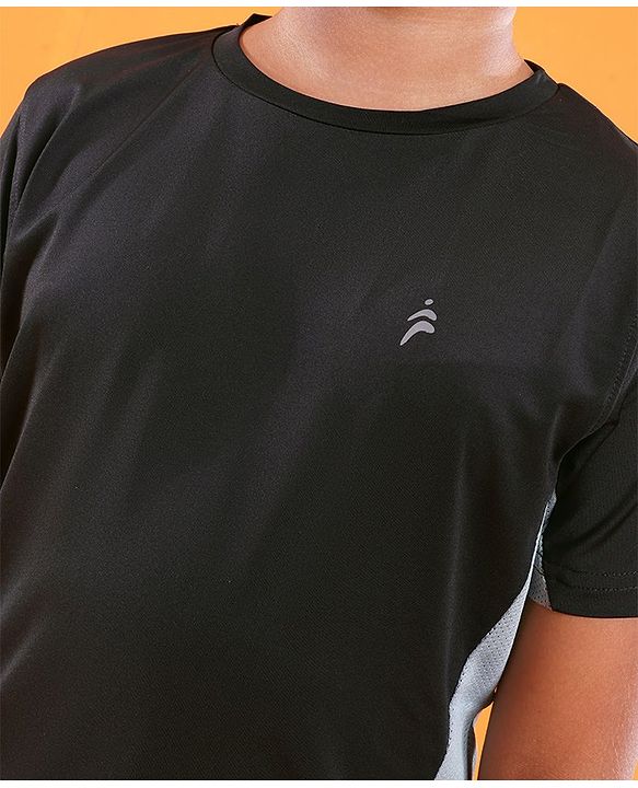 Pine Active High stretch Half Sleeves Solid T-Shirt with Breathable Side Mesh Panel - Black