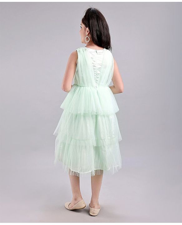 Pine Kids Sleeveless Layered Party Wear Dress with Embellishment- Glass Blue