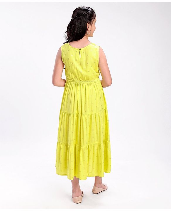 Pine Kids Sleeveless A Line Ethnic Dress Floral Print - Lime Punch