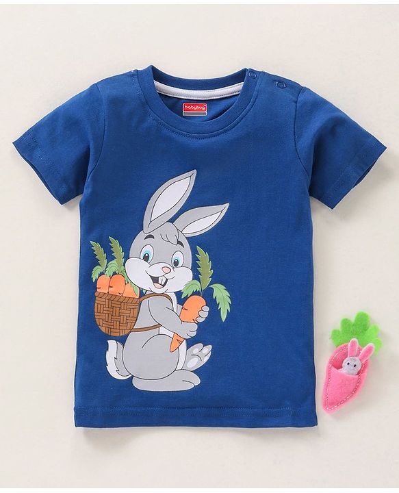 Babyhug Cotton Knit Half Sleeves T-Shirt Bunny Print - Navy