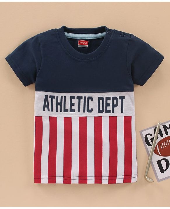 Babyhug Cotton Knit Half Sleeves T Shirt Printed - Navy Red