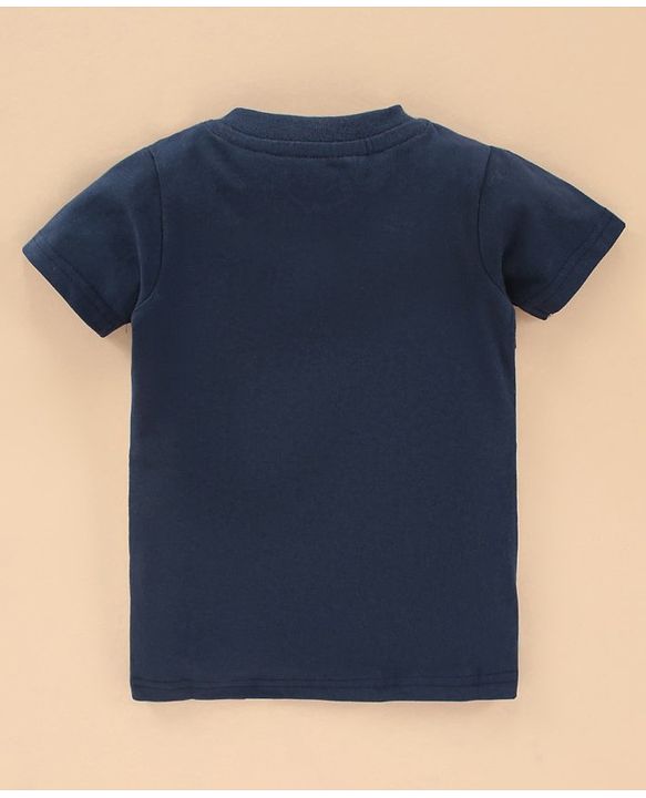 Babyhug Cotton Knit Half Sleeves T Shirt Printed - Navy Red