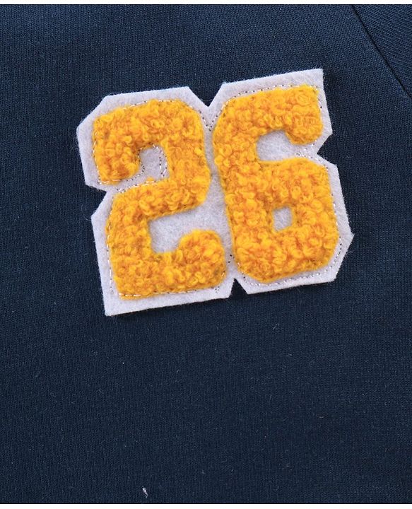 Babyhug Full Sleeves Cotton Knit Front Open Sweat Jacket with Crown & Numeric Embroidery - Navy Green