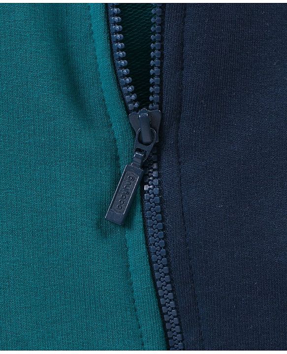 Babyhug Full Sleeves Cotton Knit Front Open Sweat Jacket with Crown & Numeric Embroidery - Navy Green