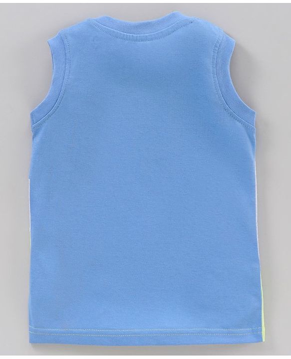 Babyhug Cotton Sleeveless T-Shirt Colour Blocked - White Melange & Blue