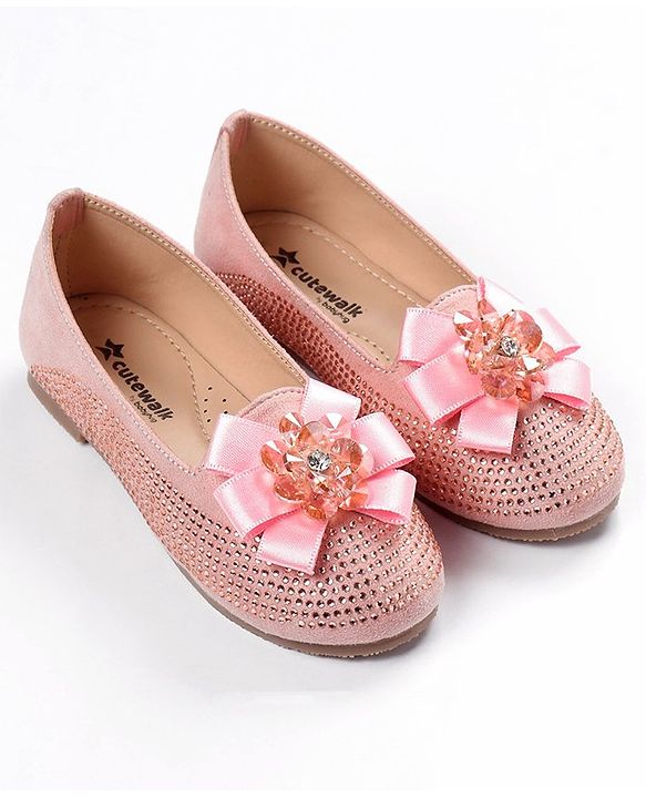 Cute Walk by Babyhug Embellished Slip On Bellies with Bow Applique - Pink